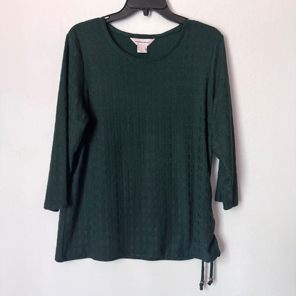 Allison Daley‎ Top Textured Cinch Side Women Size M Dark Green 3/4 Sleeve